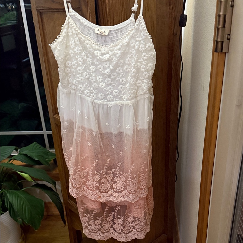 POL White and Pink Lace Dress
